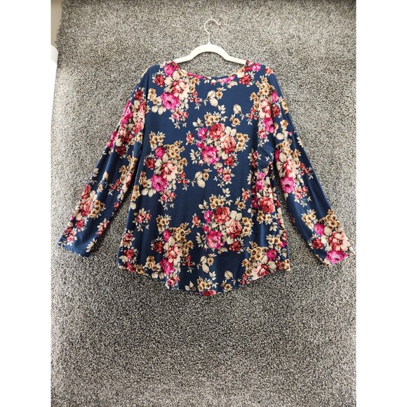 White Birch Blue Floral Large Long Sleeve Blouse - Picture 5 of 5